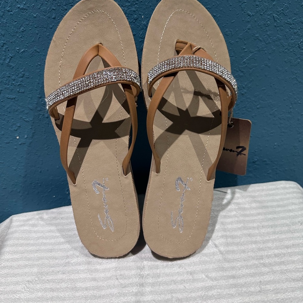 Elegant Tan Sandals with Rhinestone Straps